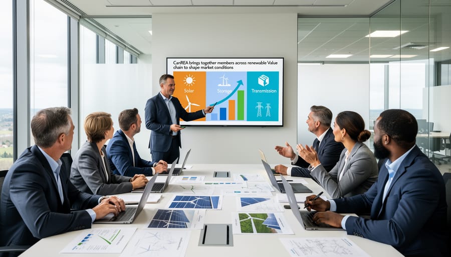 Renewable energy professionals collaborating in a meeting room