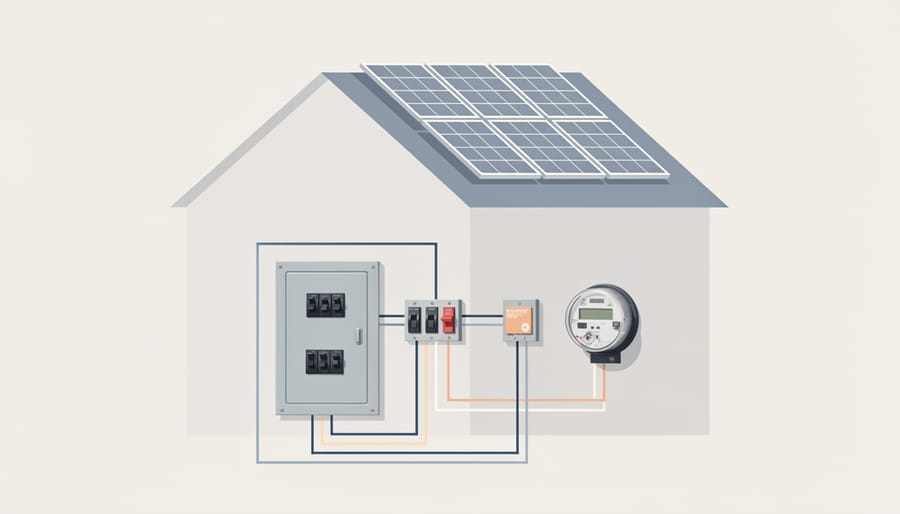 Close view of a home electrical panel and solar monitoring components