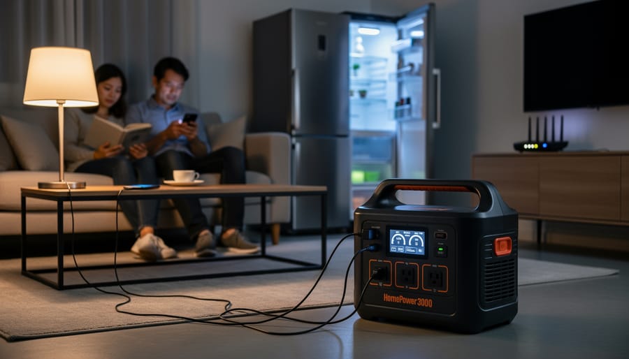 Jackery HomePower 3000 powering essential devices near an electrical panel in a Canadian home